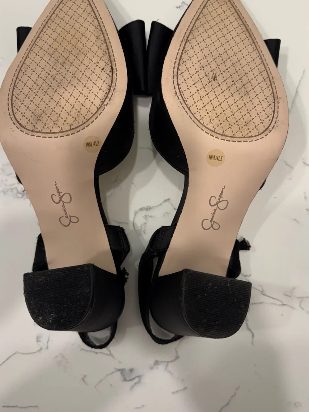 Jessica Simpson Olivine Pointed-Toe Slingback Heels with Bow Black Satin size 10